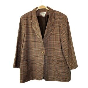 Cathy Daniels Wool Blend Glen Plaid Blazer Jacket Women Size 18 Brown Academia
